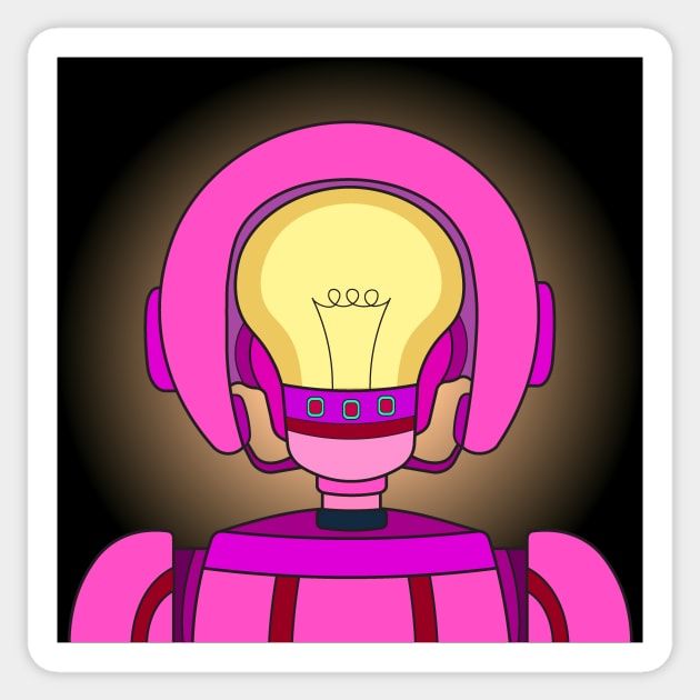 AI female pink robot with a yellow light bulb inside a head. Modern technology and futuristic concept. Sticker by Nalidsa